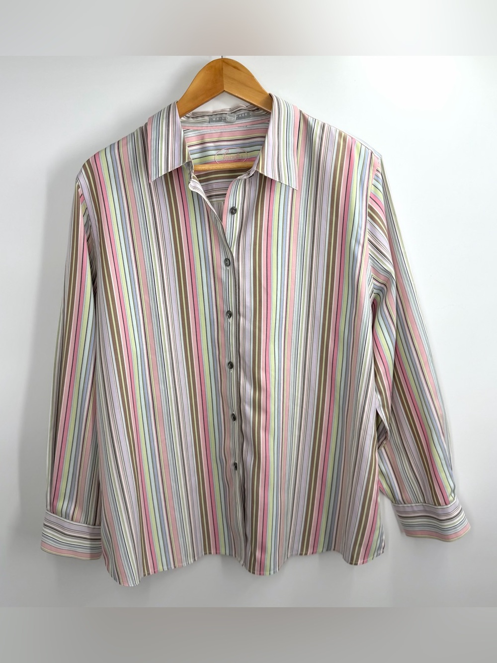 Foxcroft Multicolor Retro Pastel Striped Dress Shirt - Picture 13 of 14